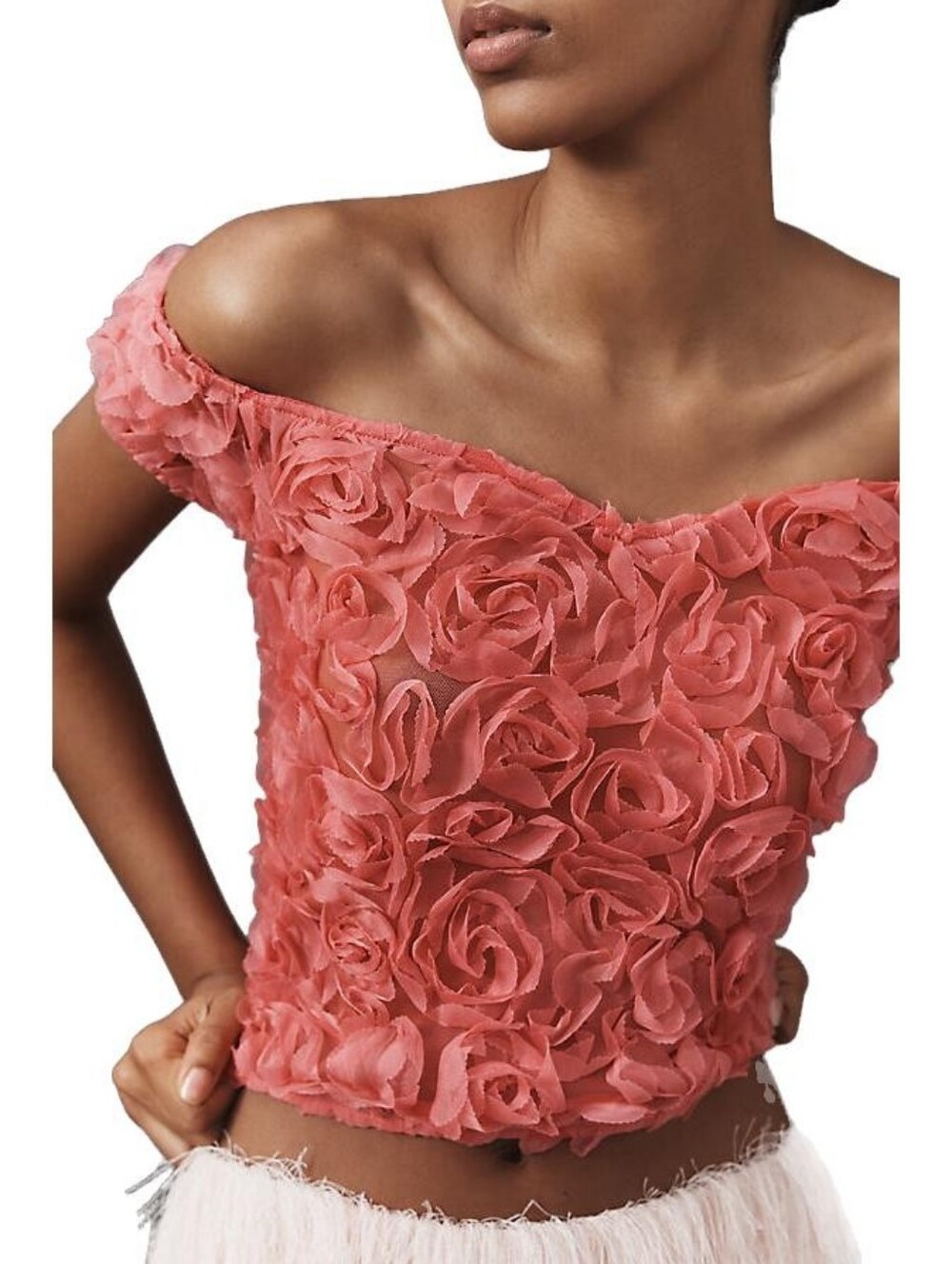 MAEVE ANTHROPOLOGIE Rosette Coral Pink Off-The-Shoulder Top | SZ S